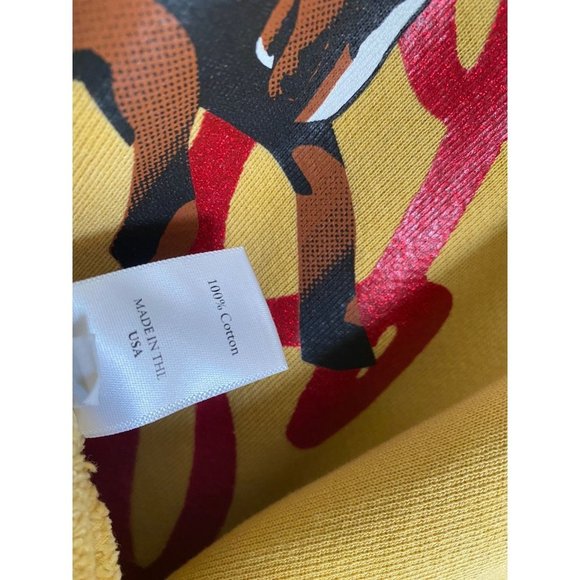 Bossi Cowboy Hoodie Mustard Western Print Oversized Mens XL Yellow Unisex Loose - Picture 12 of 14